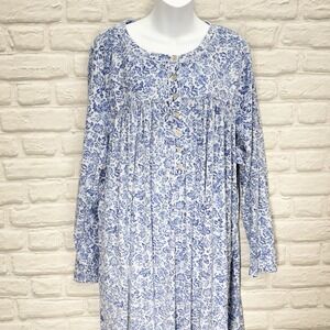 Aria Collection Women's Long Sleeve Nightgown Soft Velour Blue Floral Size 4XL